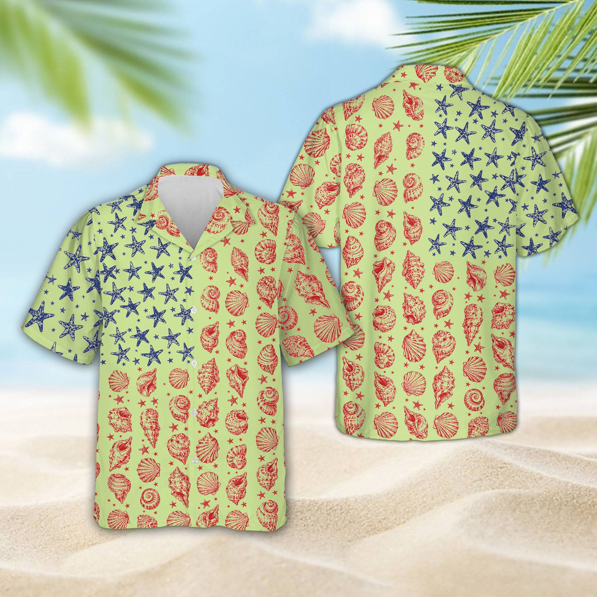 Front view of the matching family hawaiian shirt in a nautical theme