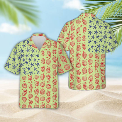 Front view of the matching family hawaiian shirt in a nautical theme