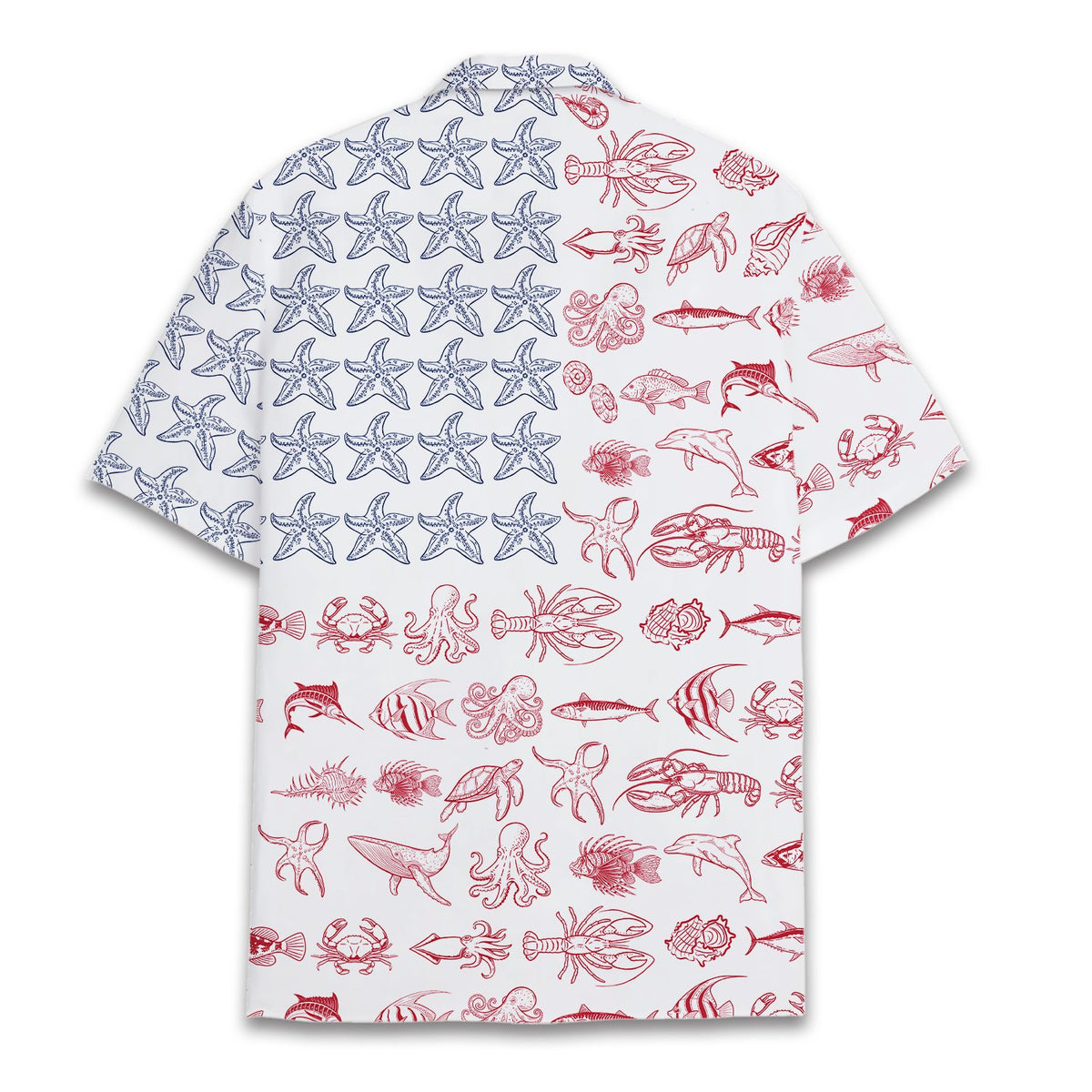 Back view of the nautical patriotic hawaiian shirt with abstract flag pattern