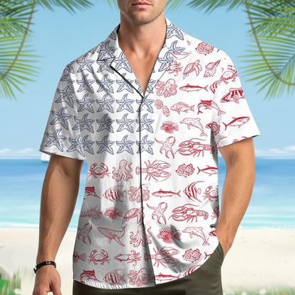 Second lifestyle view featuring the nautical patriotic hawaiian shirt outdoors