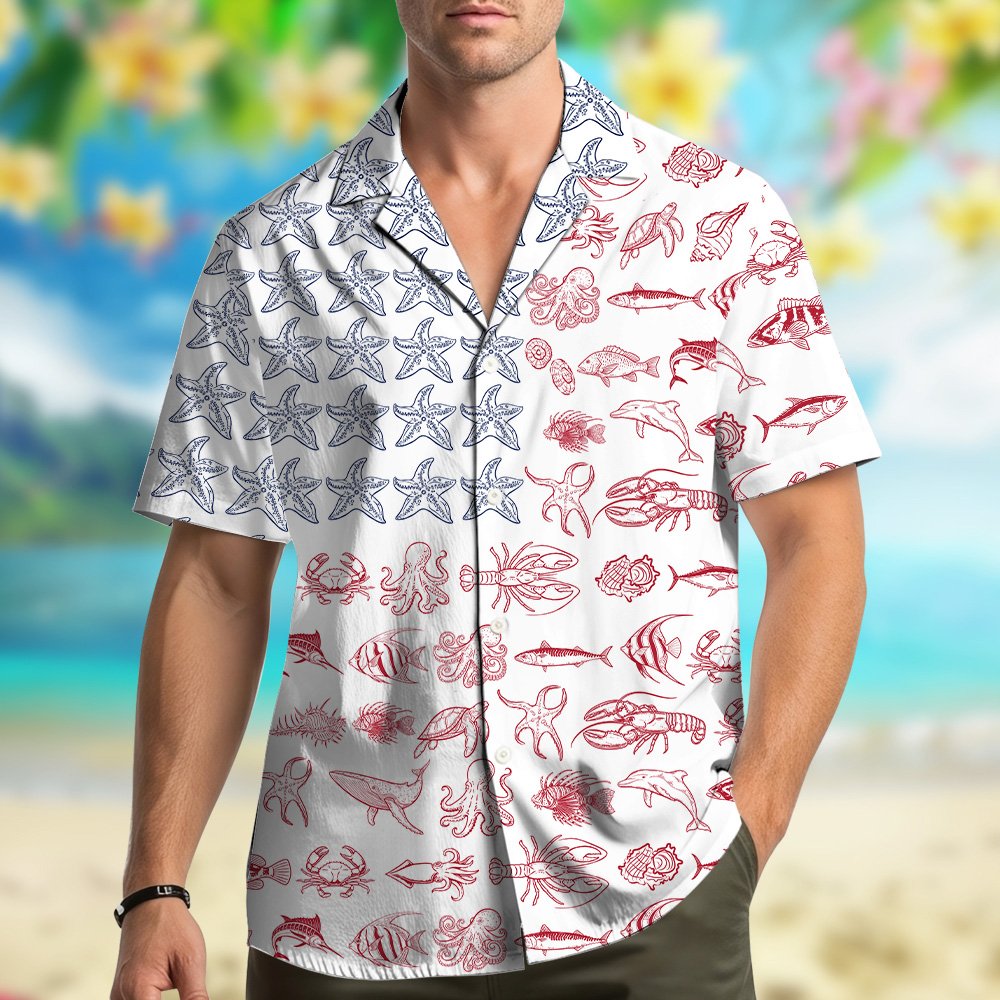 Third lifestyle view of the matching family hawaiian shirts