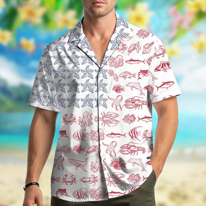 Third lifestyle view of the matching family hawaiian shirts