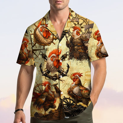Second lifestyle image of the matching family hawaiian shirts in a nautical theme