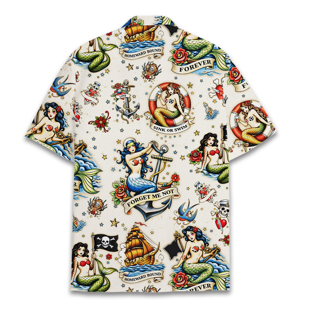 Tattoo hawaiian shirt back view with nautical print
