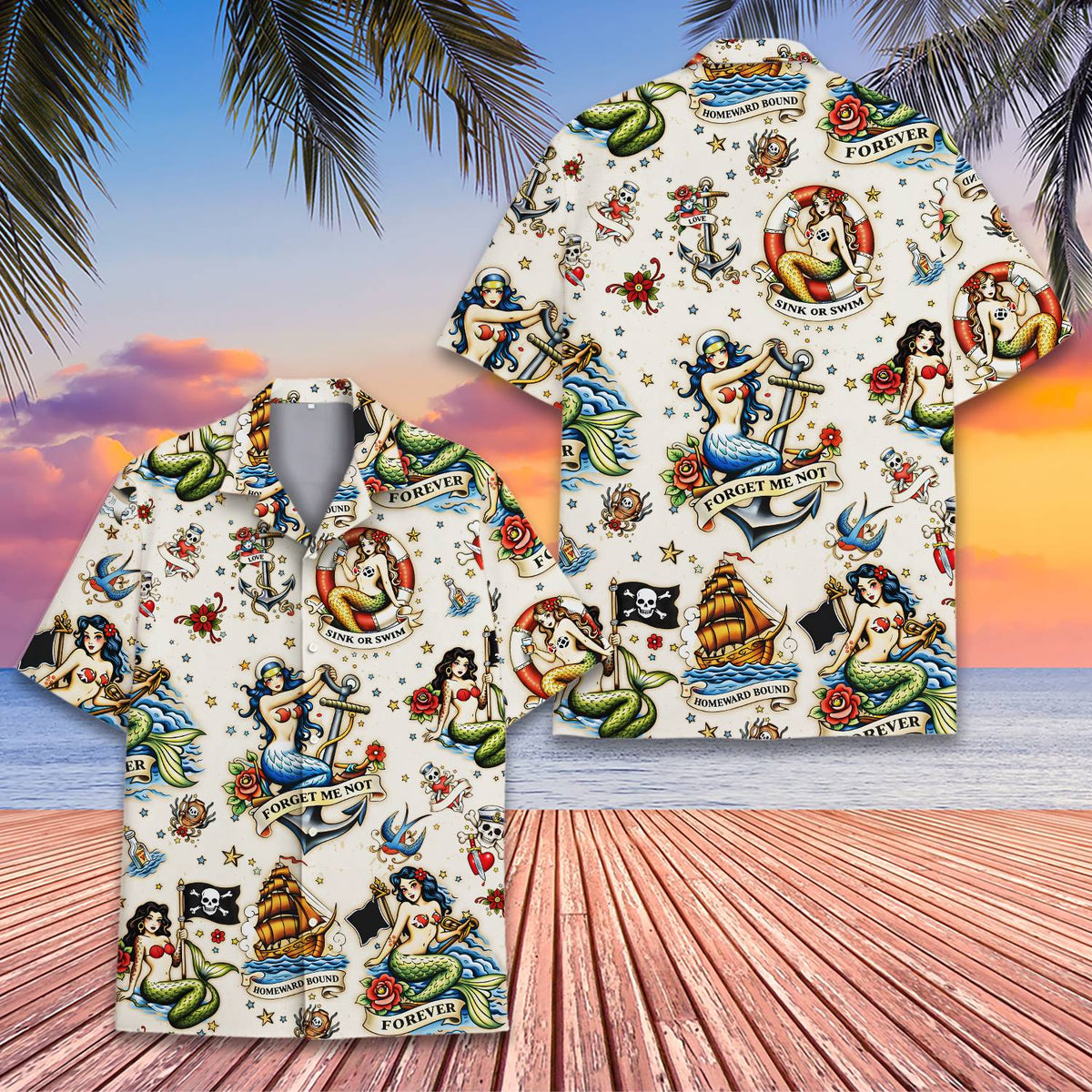 Beige family matching hawaiian shirt front angle