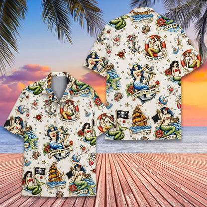 Beige family matching hawaiian shirt front angle