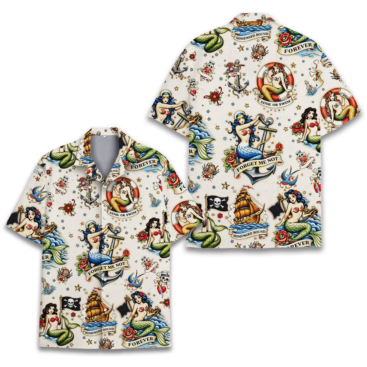 Nautical tattoo hawaiian shirt front detail