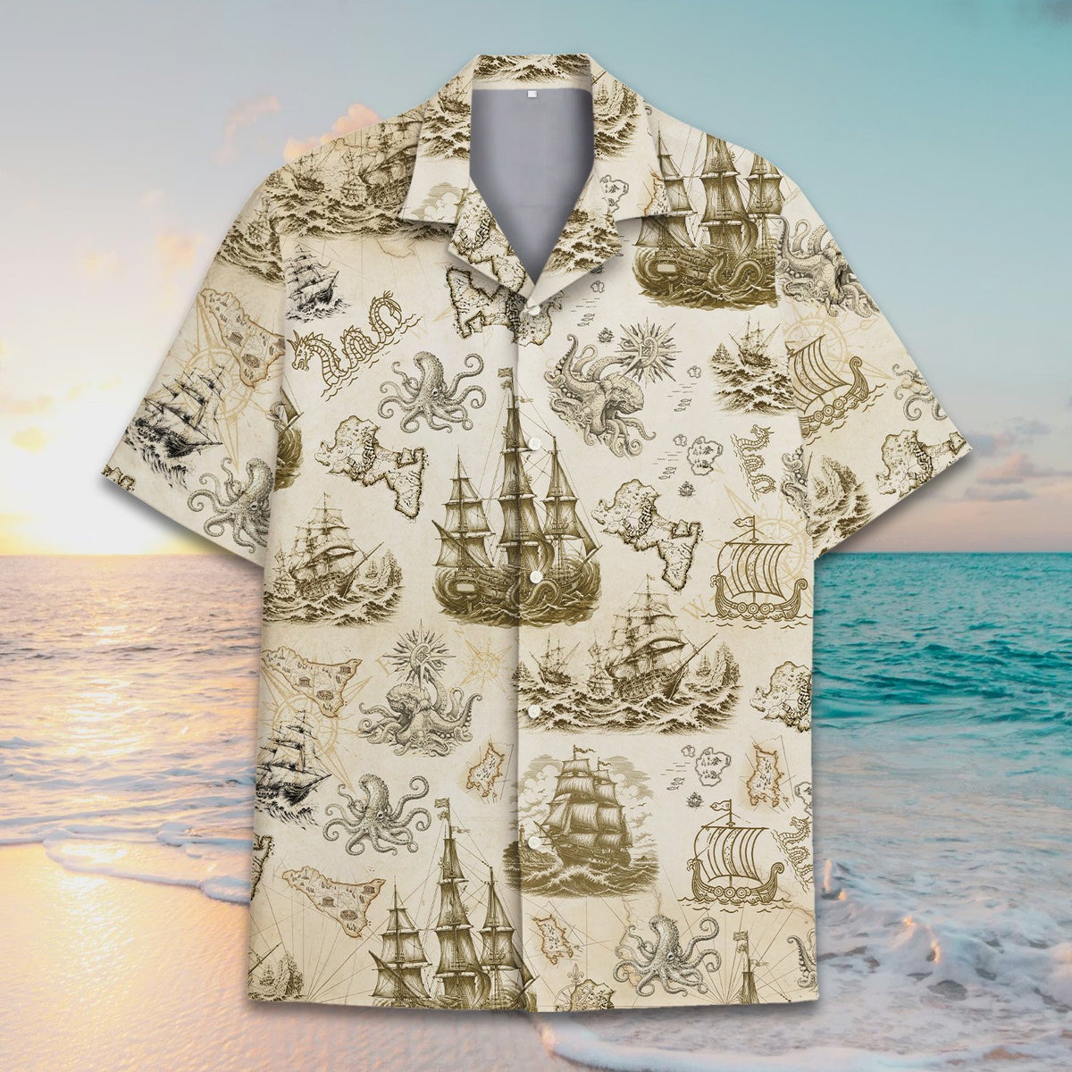 Another front view of the nautical vintage map hawaiian shirt