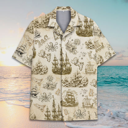 Another front view of the nautical vintage map hawaiian shirt