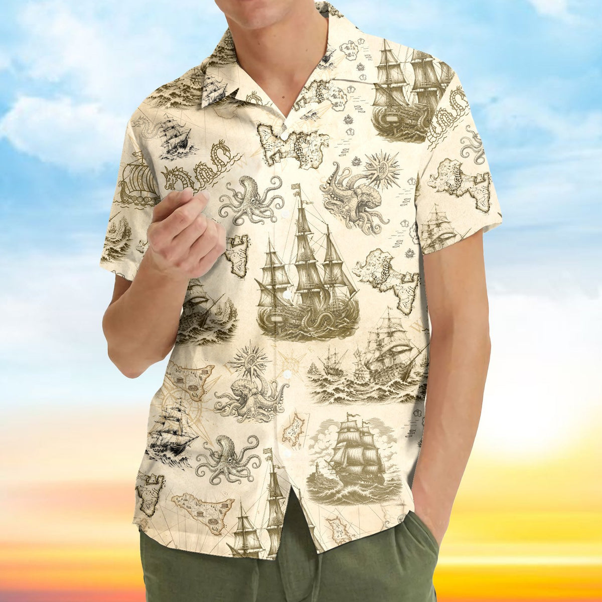 Second lifestyle view of the family matching hawaiian shirts