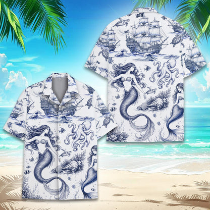Close up of the back illustration on the white hawaiian shirt