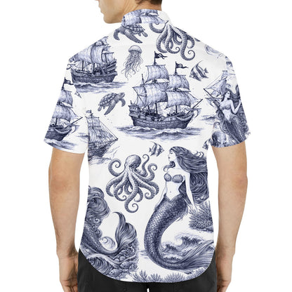 Nautical hawaiian shirt back view showing maritime pattern