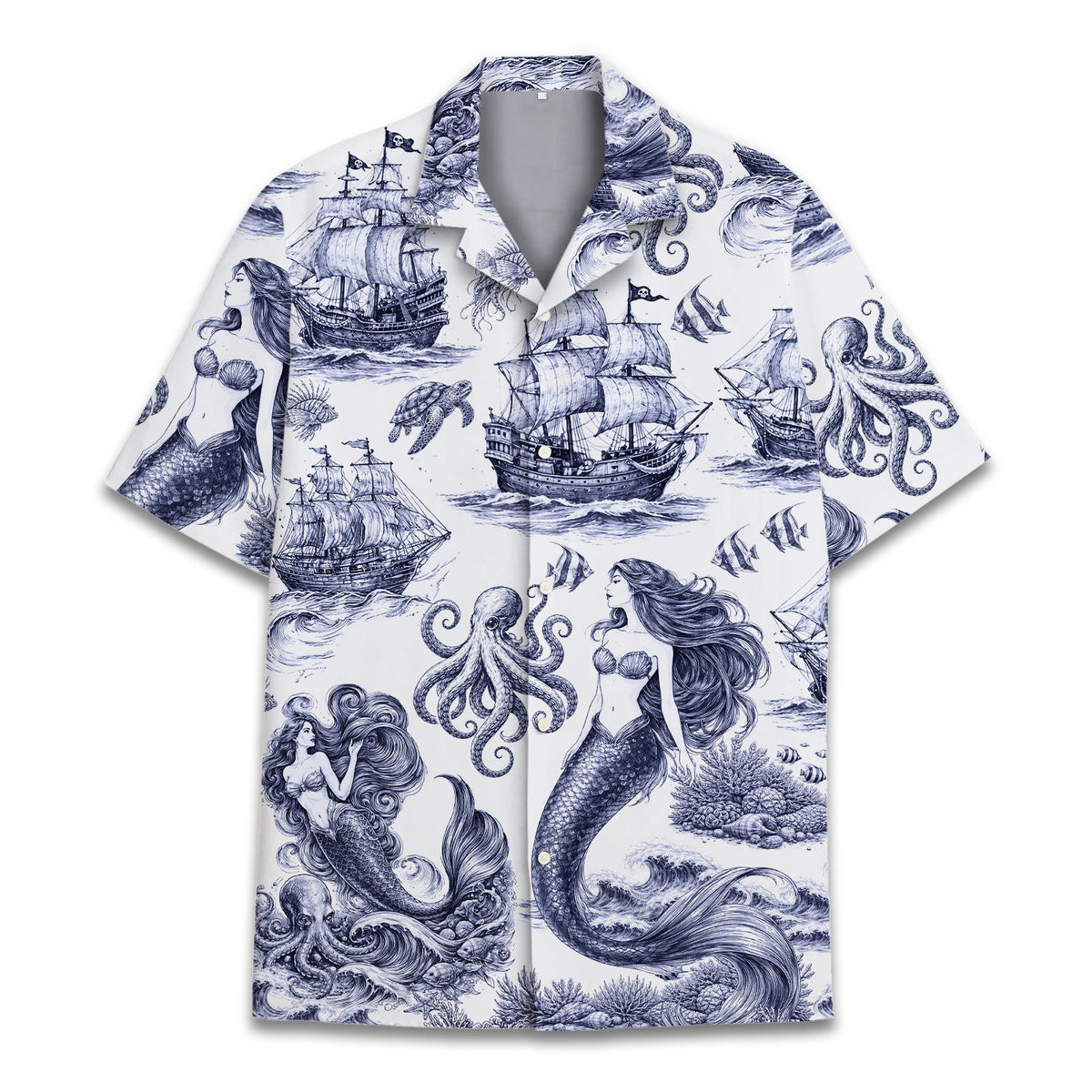 Matching hawaiian shirts family with sea turtles and jellyfish artwork
