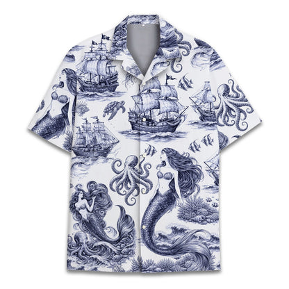 Matching hawaiian shirts family with sea turtles and jellyfish artwork