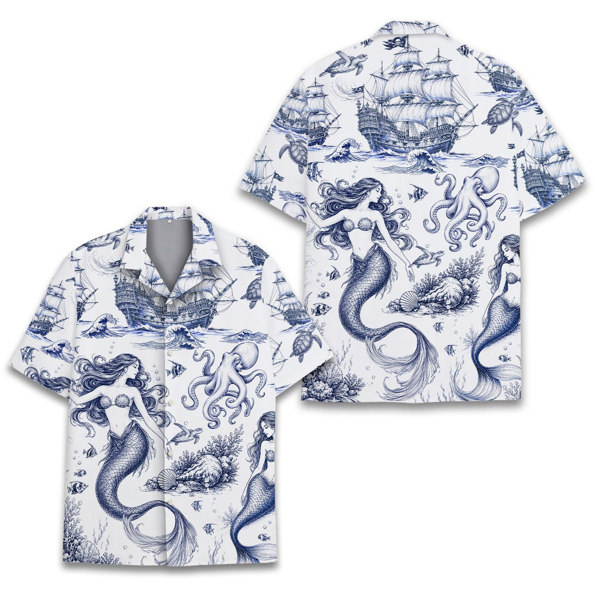Another front view of the white matching family hawaiian shirt