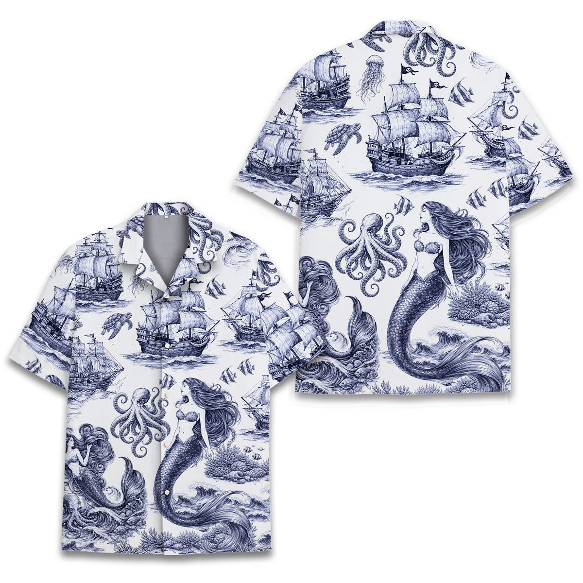 Adult nautical hawaiian shirt front detail