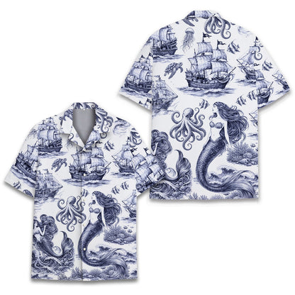Adult nautical hawaiian shirt front detail