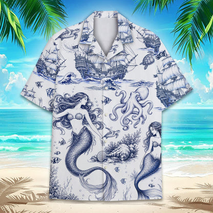 Lifestyle view of someone wearing the matching family hawaiian shirt outdoors