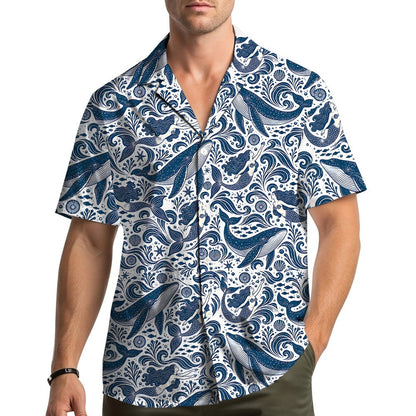 Lifestyle view of matching family hawaiian shirts worn outdoors