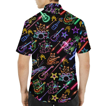 Second lifestyle view of people wearing the neon matching family Hawaiian shirt