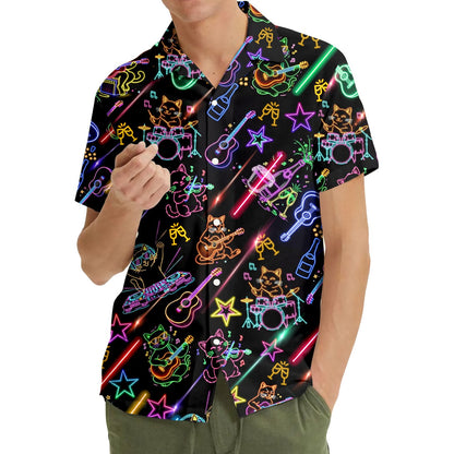 Third lifestyle view of people wearing the neon matching family Hawaiian shirt