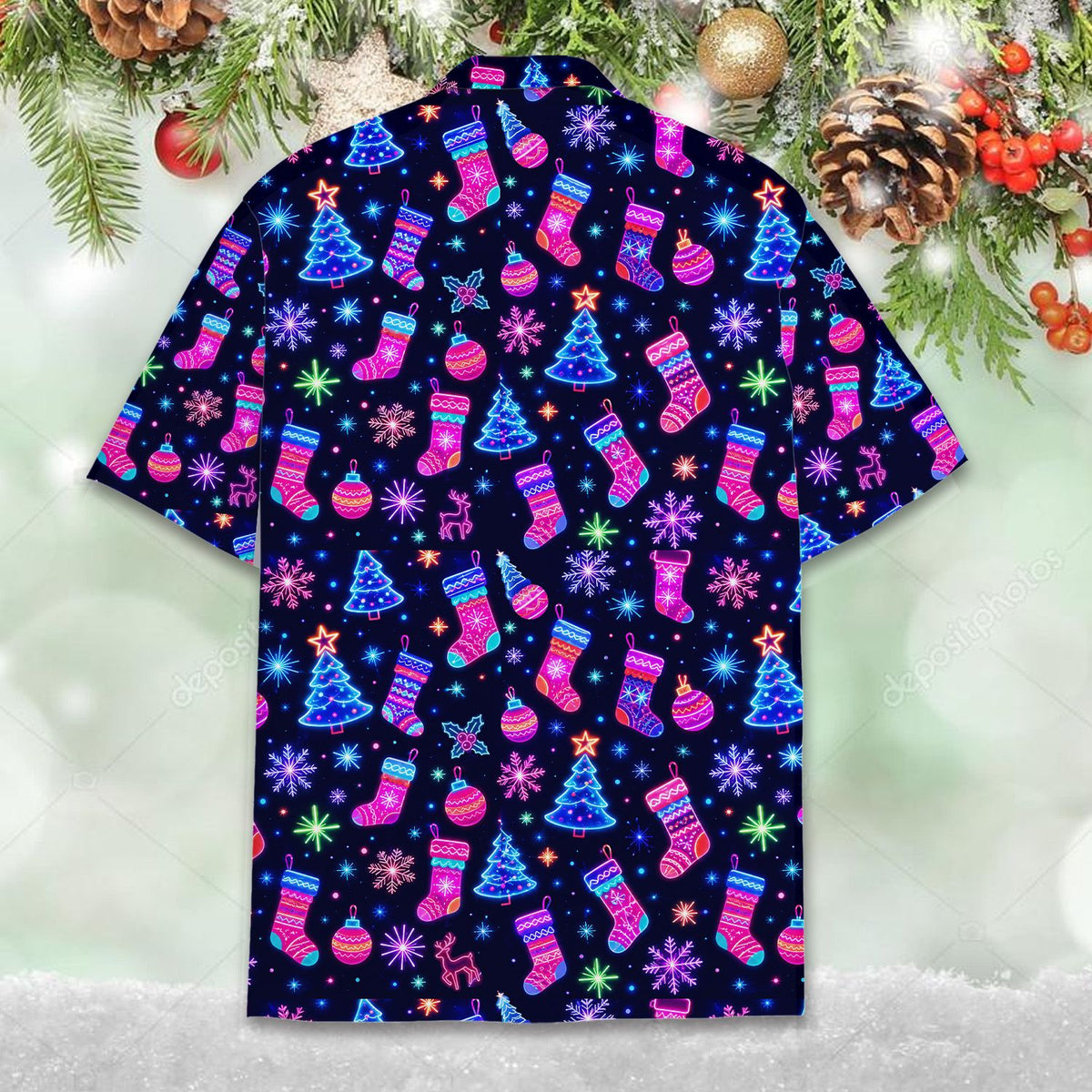 Back detail view showing the glowing ornaments and snowflakes pattern