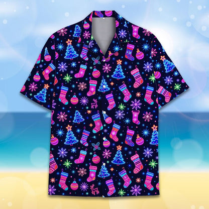 Another front view of the festive mens holiday hawaiian shirt