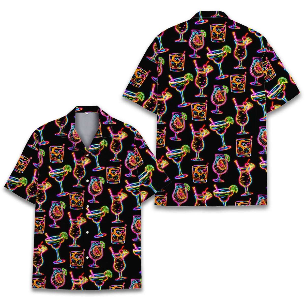 Matching family neon cocktails hawaiian shirt, back alternate view