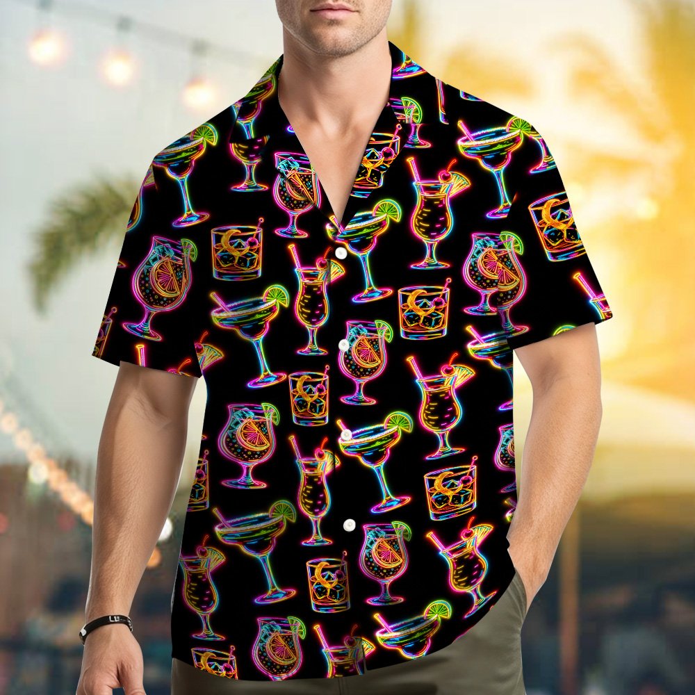 Matching family neon cocktails hawaiian shirt, back view