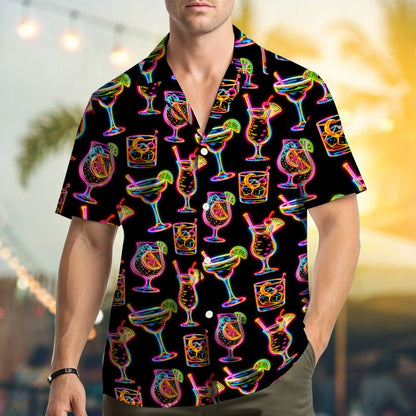 Matching family neon cocktails hawaiian shirt, back view