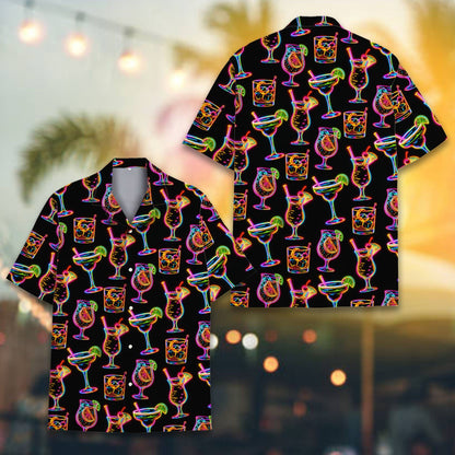 Matching family neon cocktails hawaiian shirt, front alternate view