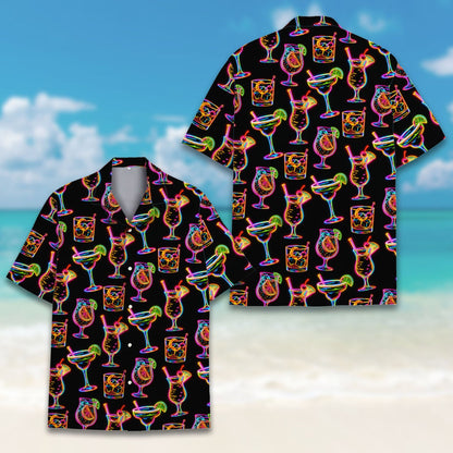 Matching family neon cocktails hawaiian shirt, front lifestyle view