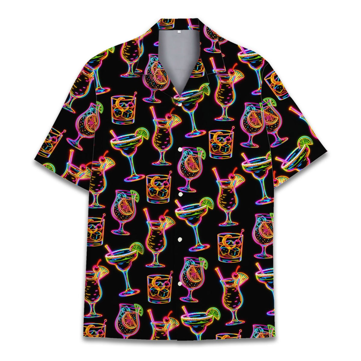 Matching family neon cocktails hawaiian shirt, front additional view
