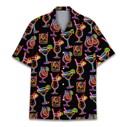 Matching family neon cocktails hawaiian shirt, front additional view