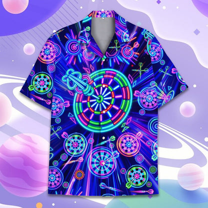 Abstract neon dartboard hawaiian shirt, front view 3