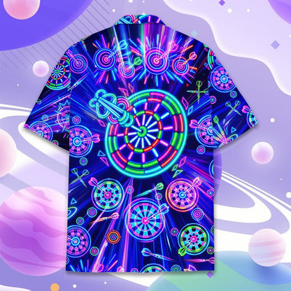 Blue neon hawaiian shirt with vibrant darts design, main view