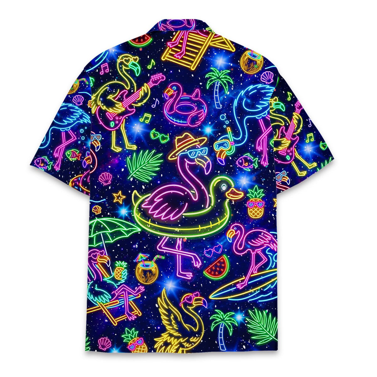 Back view of the flamingo hawaiian shirt