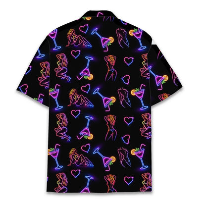 Second back view of the vibrant neon pattern hawaiian shirt