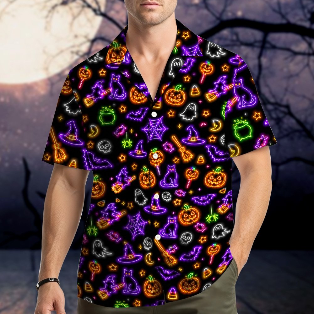 Another back view highlighting the all-over neon glowing halloween print