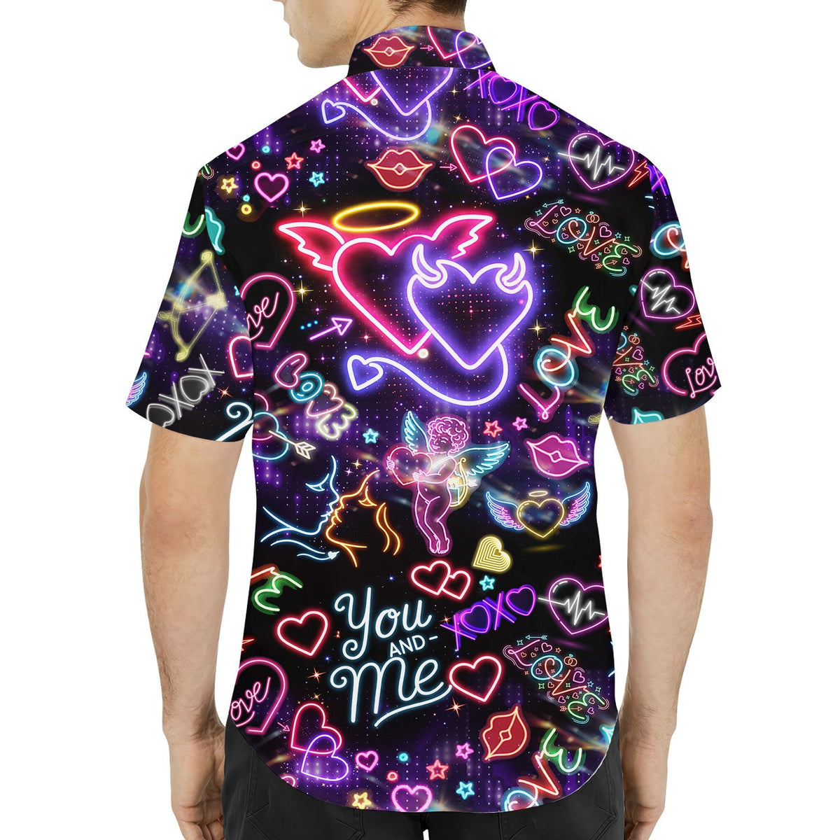 Second lifestyle view of the matching family hawaiian shirts