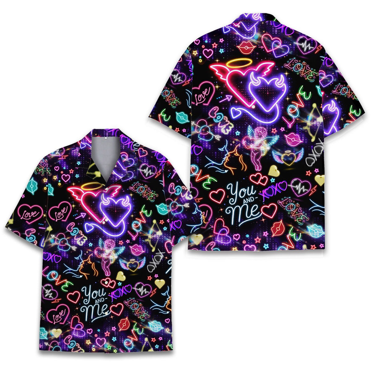 Another detail view of the vibrant neon style hawaiian shirt