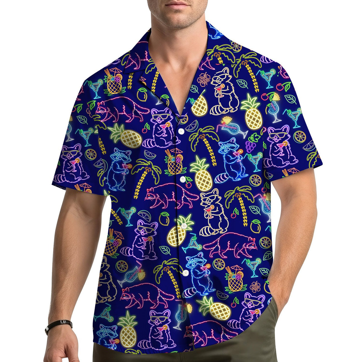 Lifestyle image of someone wearing the matching family hawaiian shirt