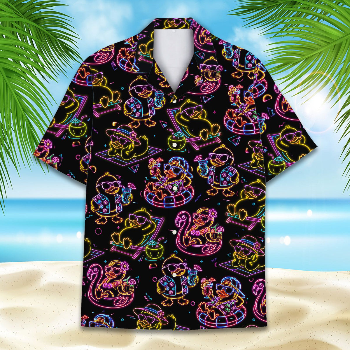 Front view of the neon summer hawaiian shirt