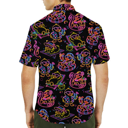 Second lifestyle view featuring the rubber ducky hawaiian shirt in a summer setting