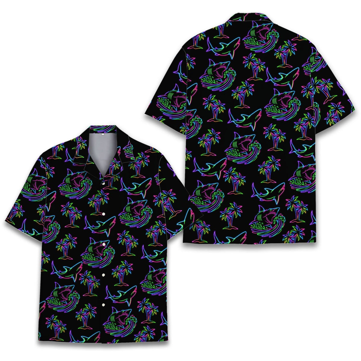 Second front view of the neon pattern family Hawaiian shirt