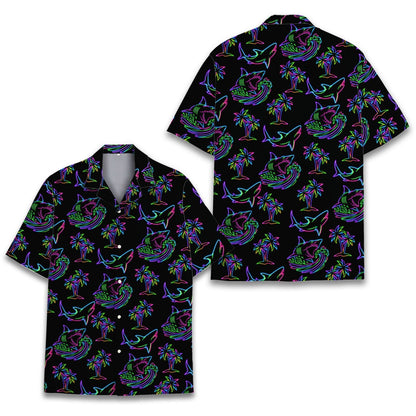 Second front view of the neon pattern family Hawaiian shirt