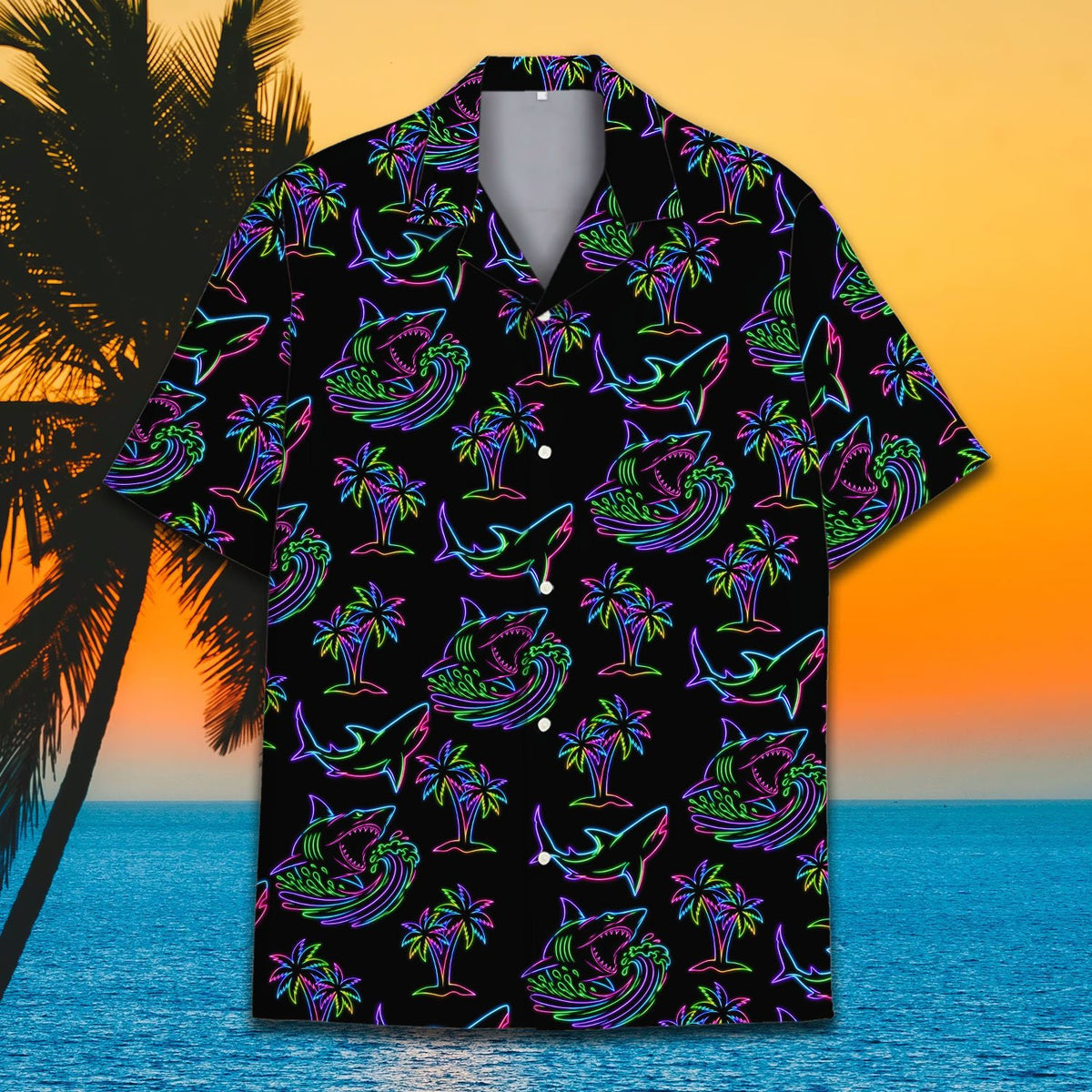 Second lifestyle view of the family wearing matching print shirts