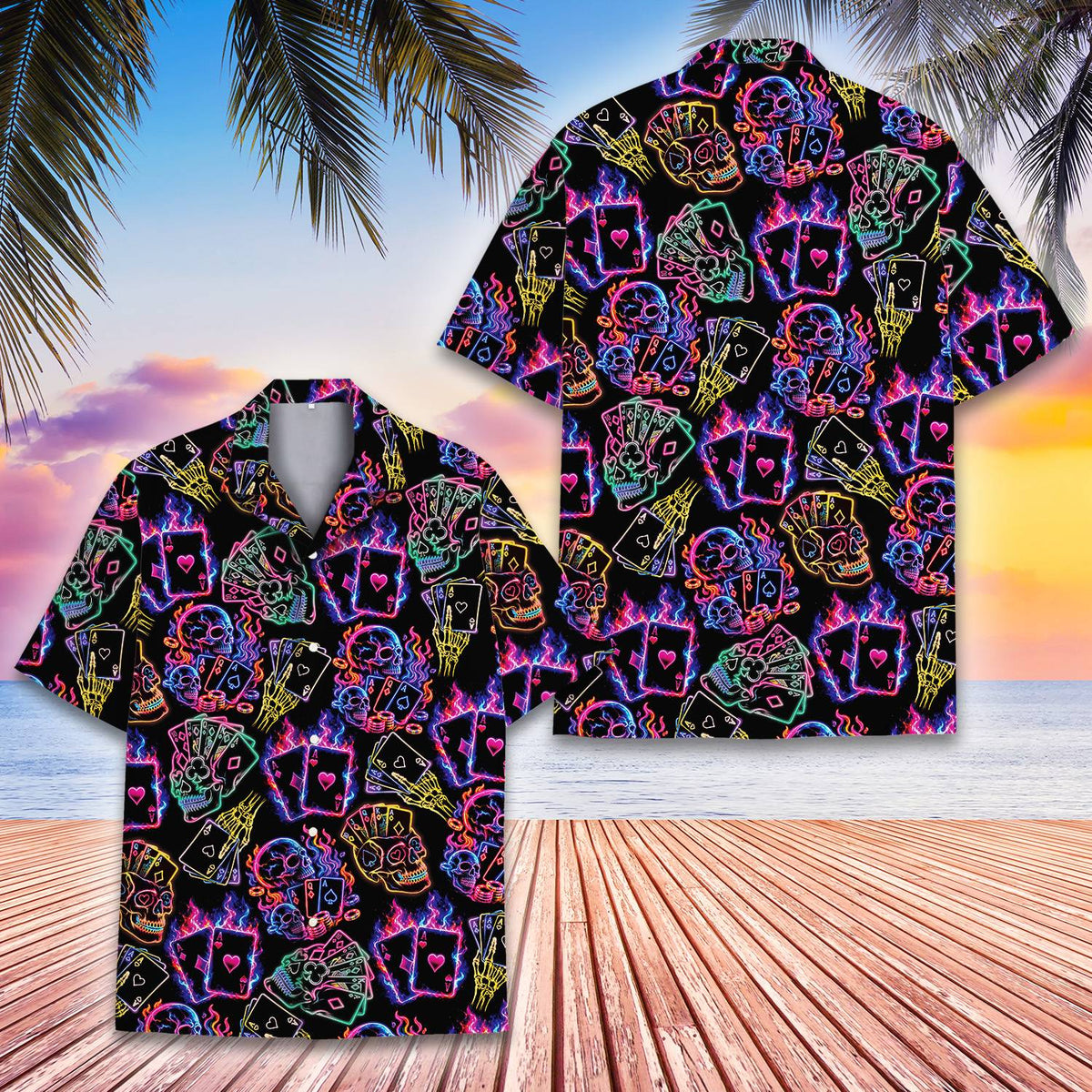 Fifth front view of the poker hawaiian shirt