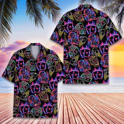 Fifth front view of the poker hawaiian shirt