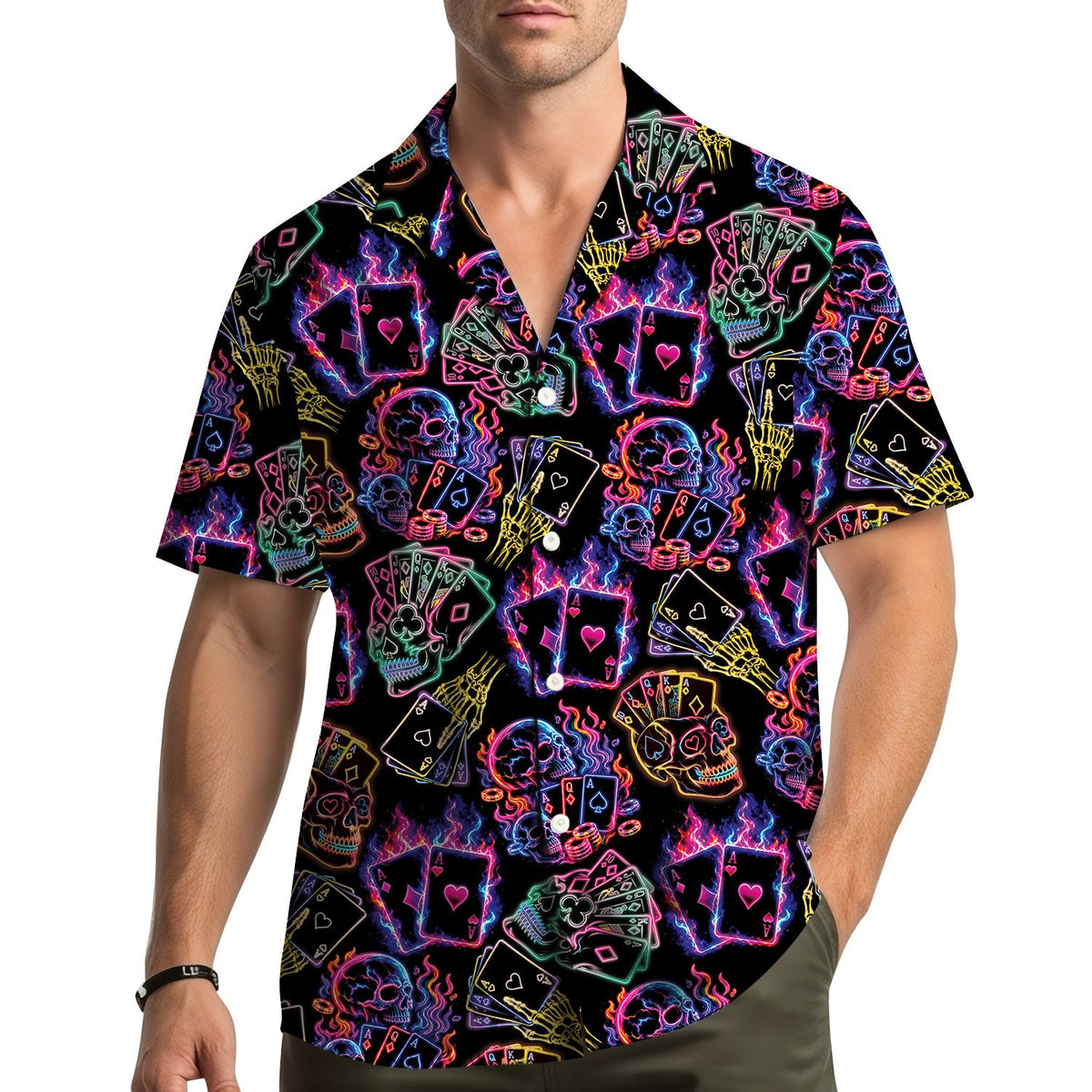 Lifestyle view of the matching family hawaiian shirts being worn